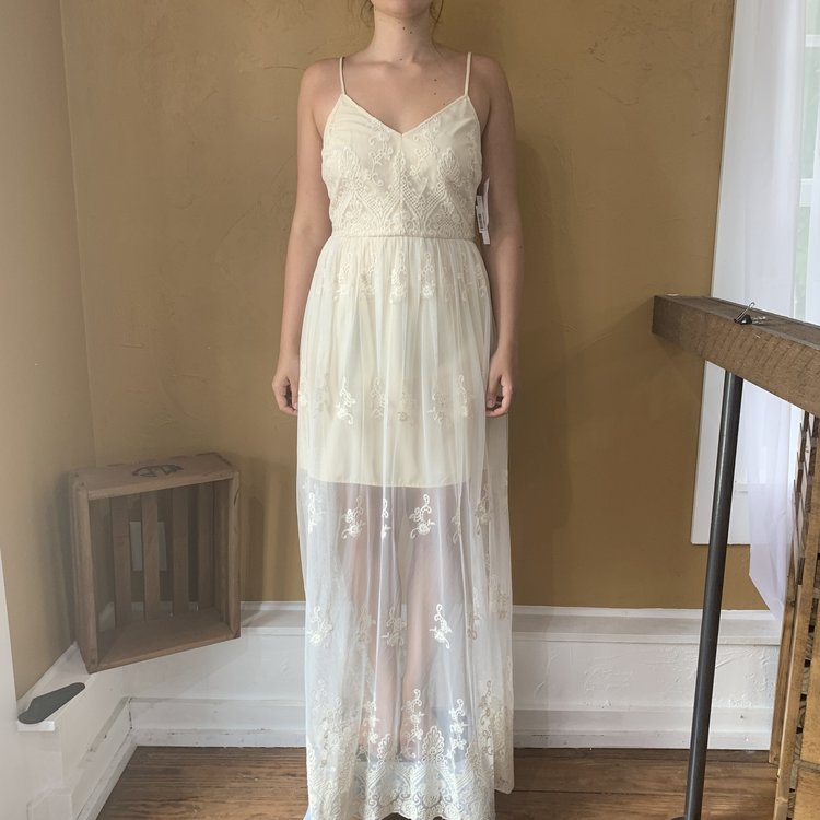 Aqua Ivory Lace Illusion Maxi Dress, Size M