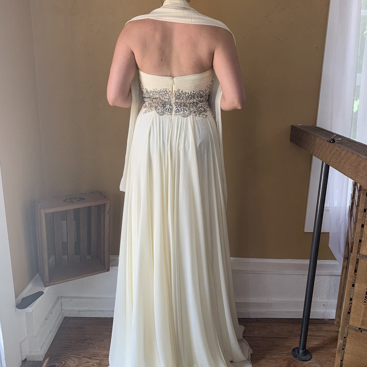 Terani Couture Ivory Strapless Embellished Gown, Size 8