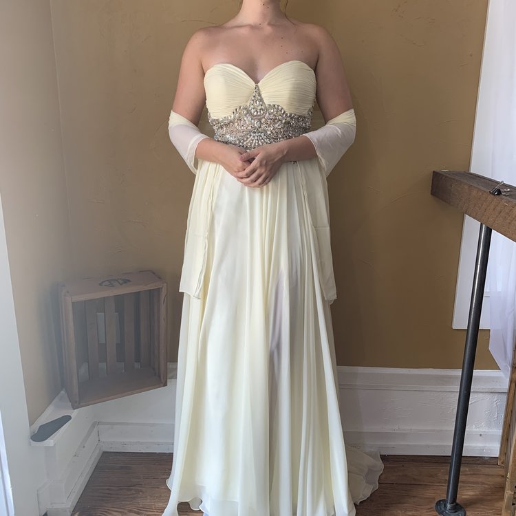 Terani Couture Ivory Strapless Embellished Gown, Size 8