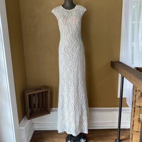 Jovani White Lace Full Length Sparkle Gown with Open Back, Size 12