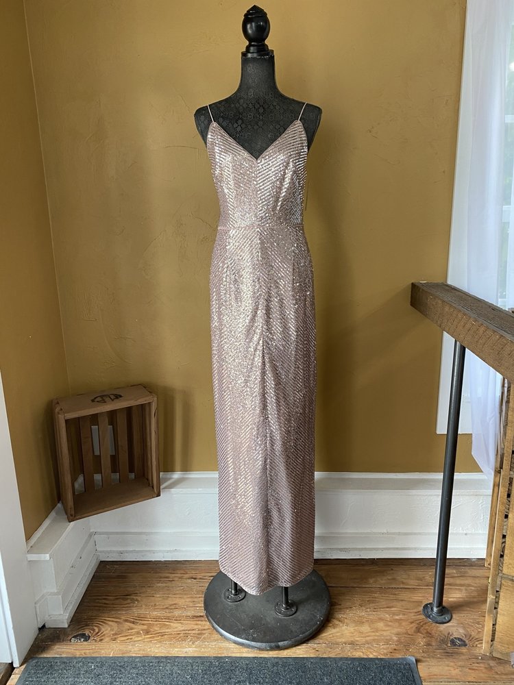 Adrianna Papell Pink Striped Sequin Evening Dress, Size 12