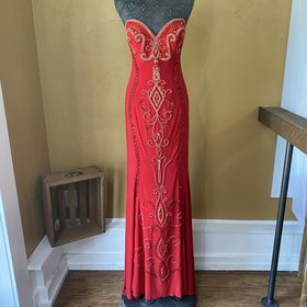 Jovani Red Strapless Beaded Gown, Size L