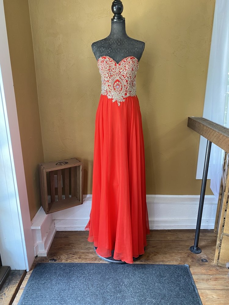 Meier Collection Strapless Embellished Red Ball Gown, Size 10