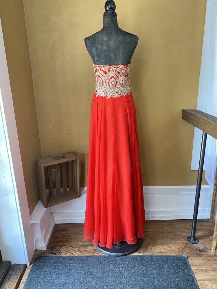 Meier Collection Strapless Embellished Red Ball Gown, Size 10