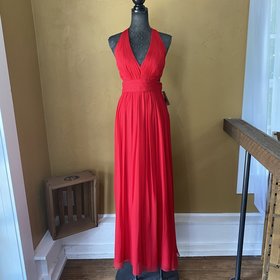 Aidan Mattox Red V-Neck Evening Gown with Open Back, Size L