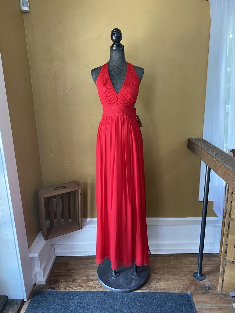 Aidan Mattox Red V-Neck Evening Gown with Open Back, Size L