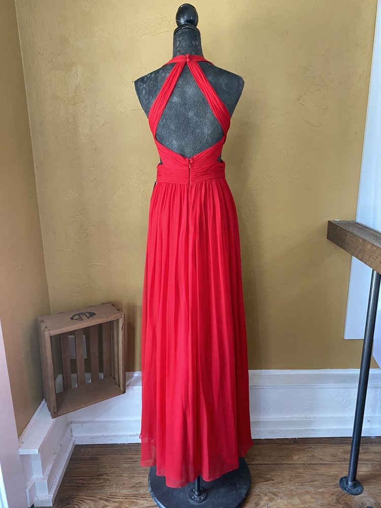Aidan Mattox Red V-Neck Evening Gown with Open Back, Size L