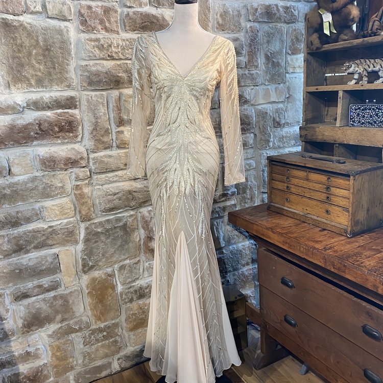 Sue Wong Beige Embellished Gown, Size 6
