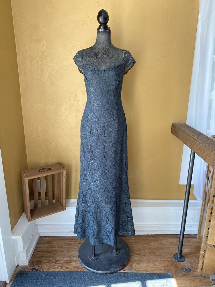 Ralph Lauren Green-Grey Cap Sleeve Gown, Size L