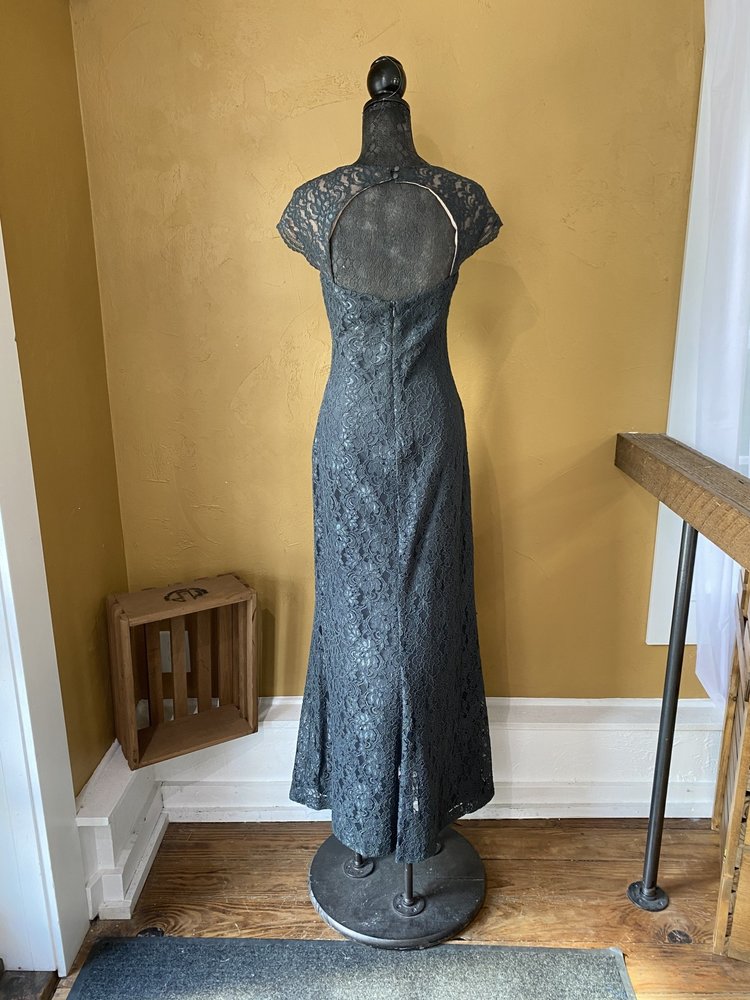 Ralph Lauren Green-Grey Cap Sleeve Gown, Size L