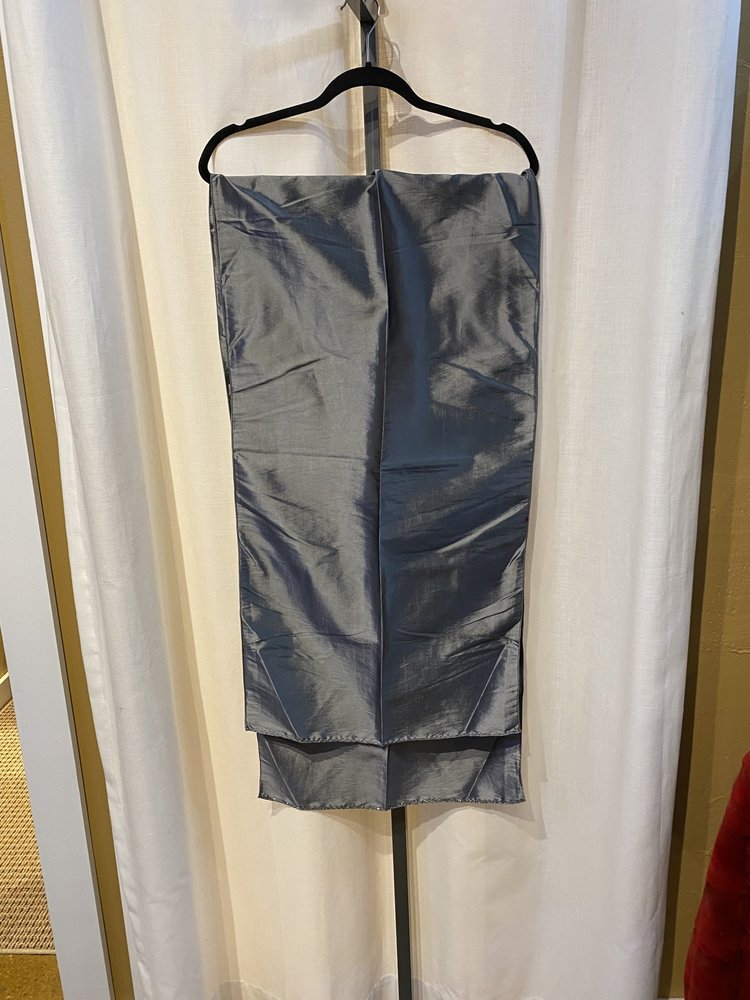 Royal Queen Silver Strapless Taffeta Gown with Cover Up, Size 8