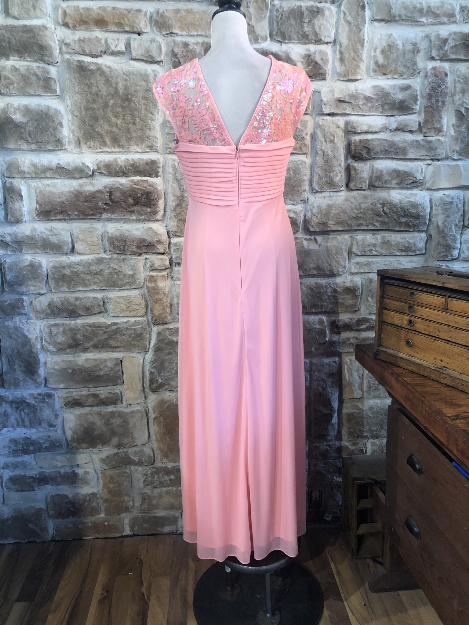 Alex Evenings Pink Lace and Sequin Illusion Gown Size 12