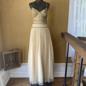 Aidan Mattox Gold Embellished Gown with Open Back, Size 10