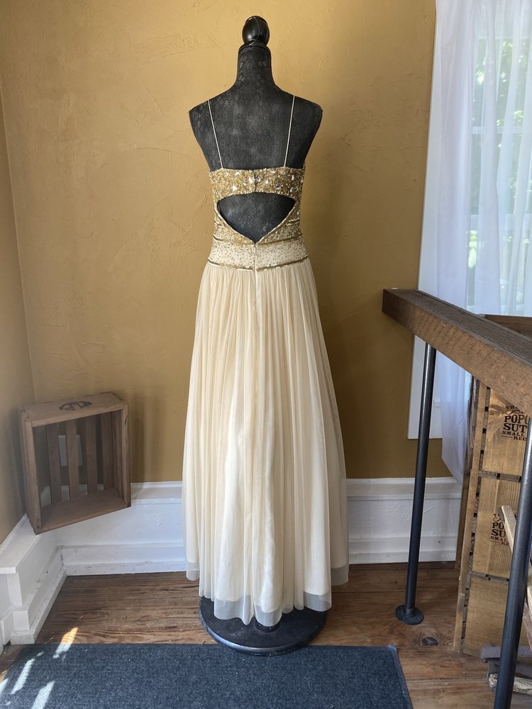 Aidan Mattox Gold Embellished Gown with Open Back, Size 10