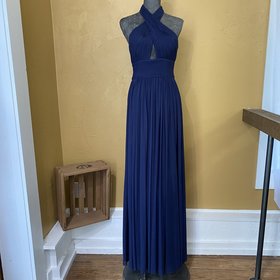 Jovani Navy Blue Halter Gown with Keyhole, Size 8