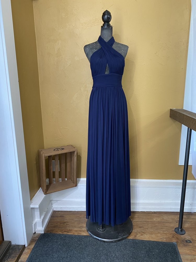 Jovani Navy Blue Halter Gown with Keyhole, Size 8