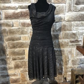 Nightway Black Dress with Gold Shimmer, Size 8