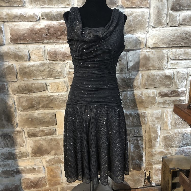 Nightway Black Dress with Gold Shimmer, Size 8