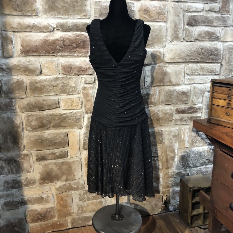Nightway Black Dress with Gold Shimmer, Size 8