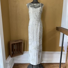 Ralph Lauren Silver Floral Embroidered Gown, Size 14