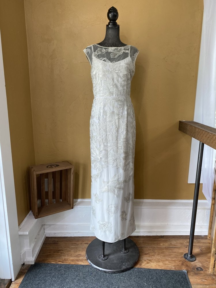 Ralph Lauren Silver Floral Embroidered Gown, Size 14
