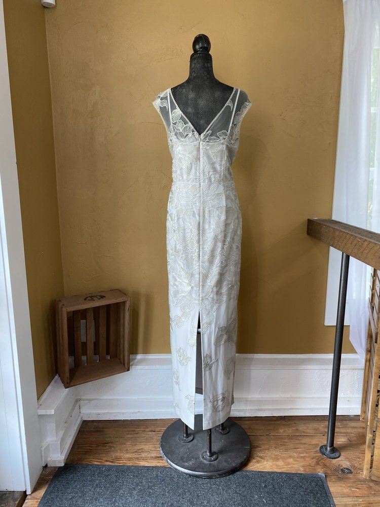 Ralph Lauren Silver Floral Embroidered Gown, Size 14