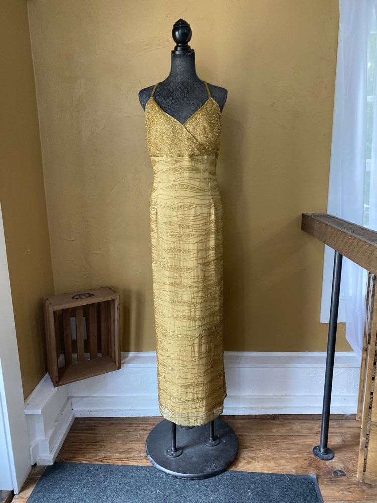 Dusk to Dawn Gold Hand Beaded Gown, Size 26