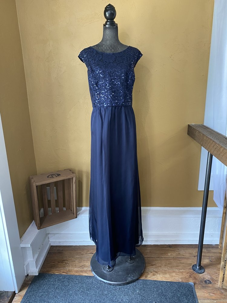City Chic Navy Sequined Sheath Evening Gown, Size 22