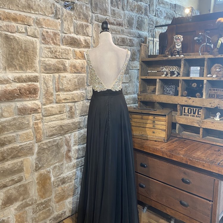 Meier Collection Black Gown with Beaded Bodice, Size 10