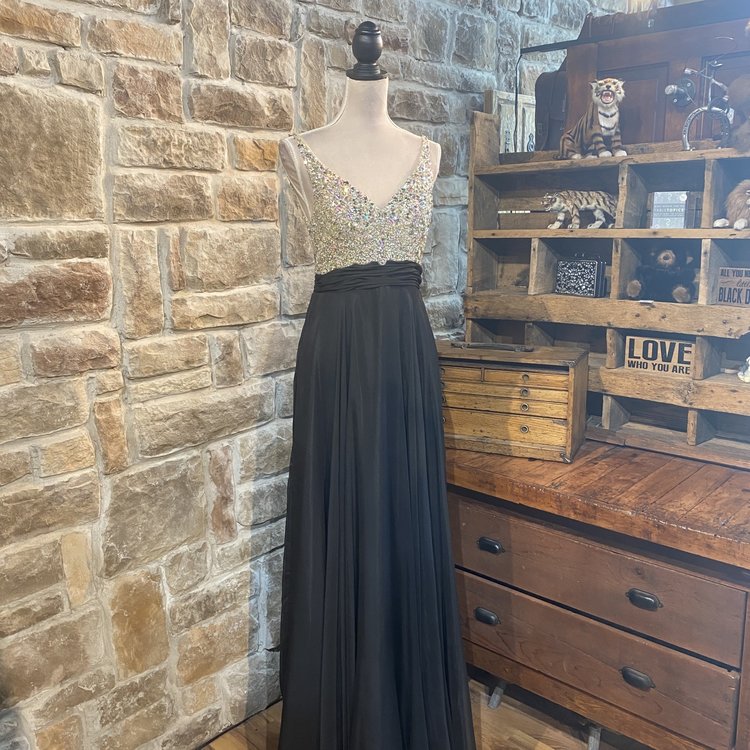 Meier Collection Black Gown with Beaded Bodice, Size 10