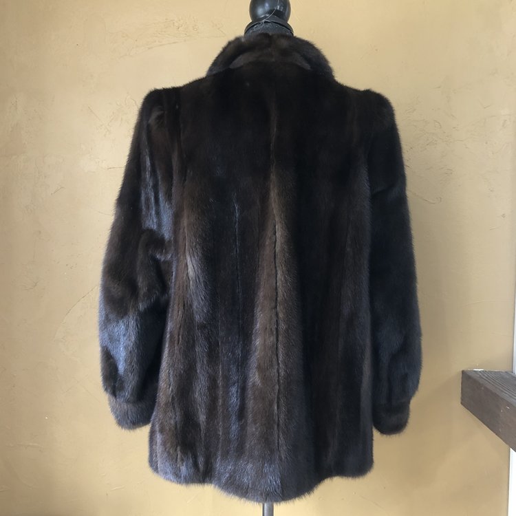 Furs by Talidis Dark Ranch Mink Coat w/ Thick Banded Cuff, Size M