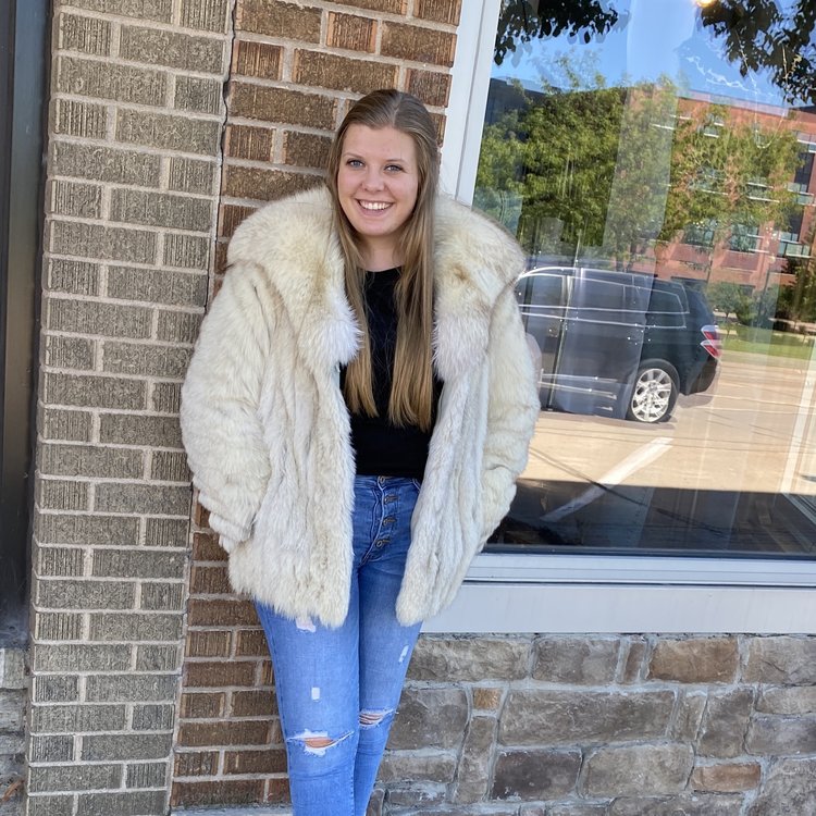 Saga Fox Blue Fox Jacket with Statement Collar, Size S