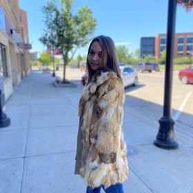 Red Fox and Leather Coat, Size XS