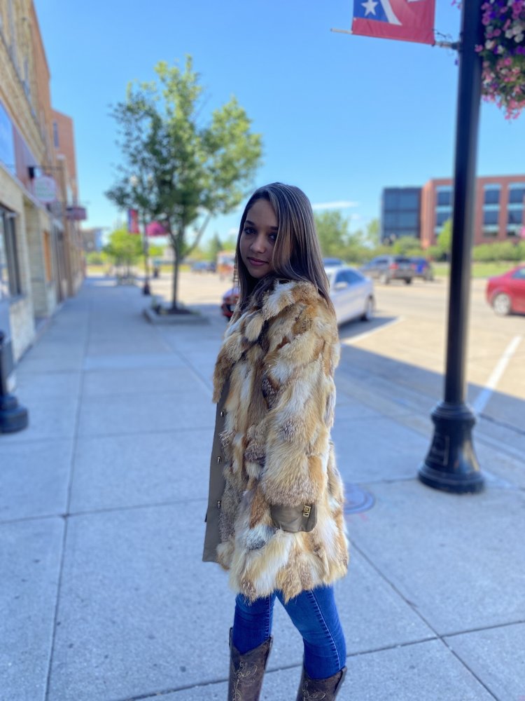 Red Fox and Leather Coat, Size XS