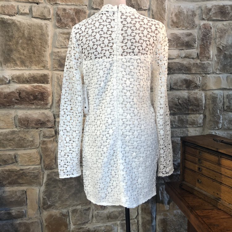 Aqua White Geometric Lace Sheath Dress, Size L