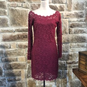Jump Maroon Lace Long-Sleeved Dress, Size L
