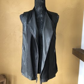 Pure DKNY Black Leather Lamb Moto Vest, Size P