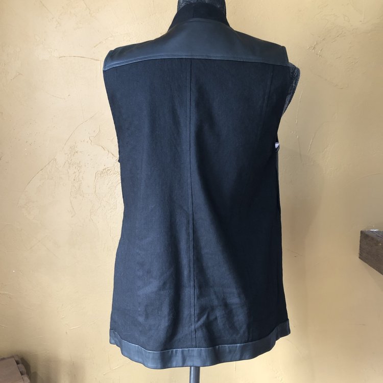 Pure DKNY Black Leather Lamb Moto Vest, Size P