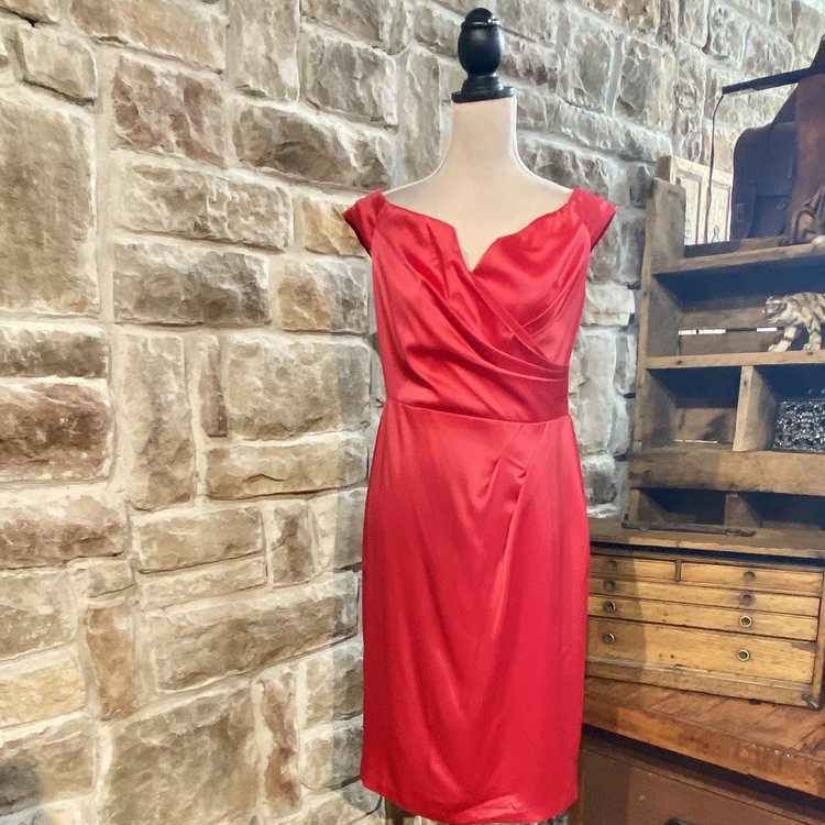 Ignite Evenings Red Satin Surplice Party Dress, Size 8