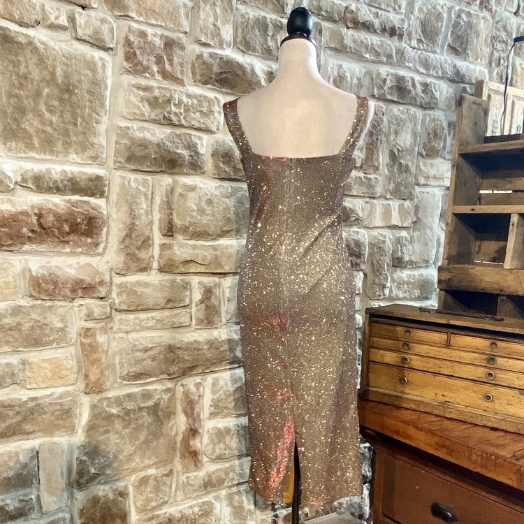 Gold Glitter Sheath Party Dress, Size 8
