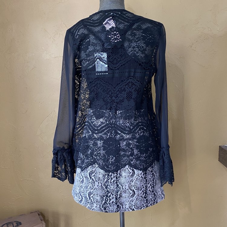 Walter Baker Black Lace Ruffled Blouse