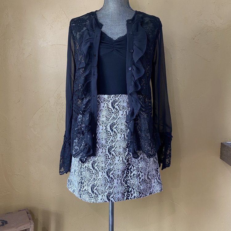 Walter Baker Black Lace Ruffled Blouse