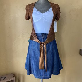 Carmen Marc Valvo Brown Short Sleeve Cover Up with Front Tie, Size M