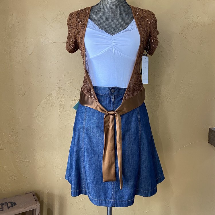 Carmen Marc Valvo Brown Short Sleeve Cover Up with Front Tie, Size M