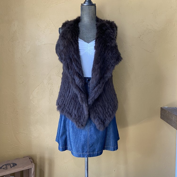 Brown Knitted Rabbit Vest, Size L/XL