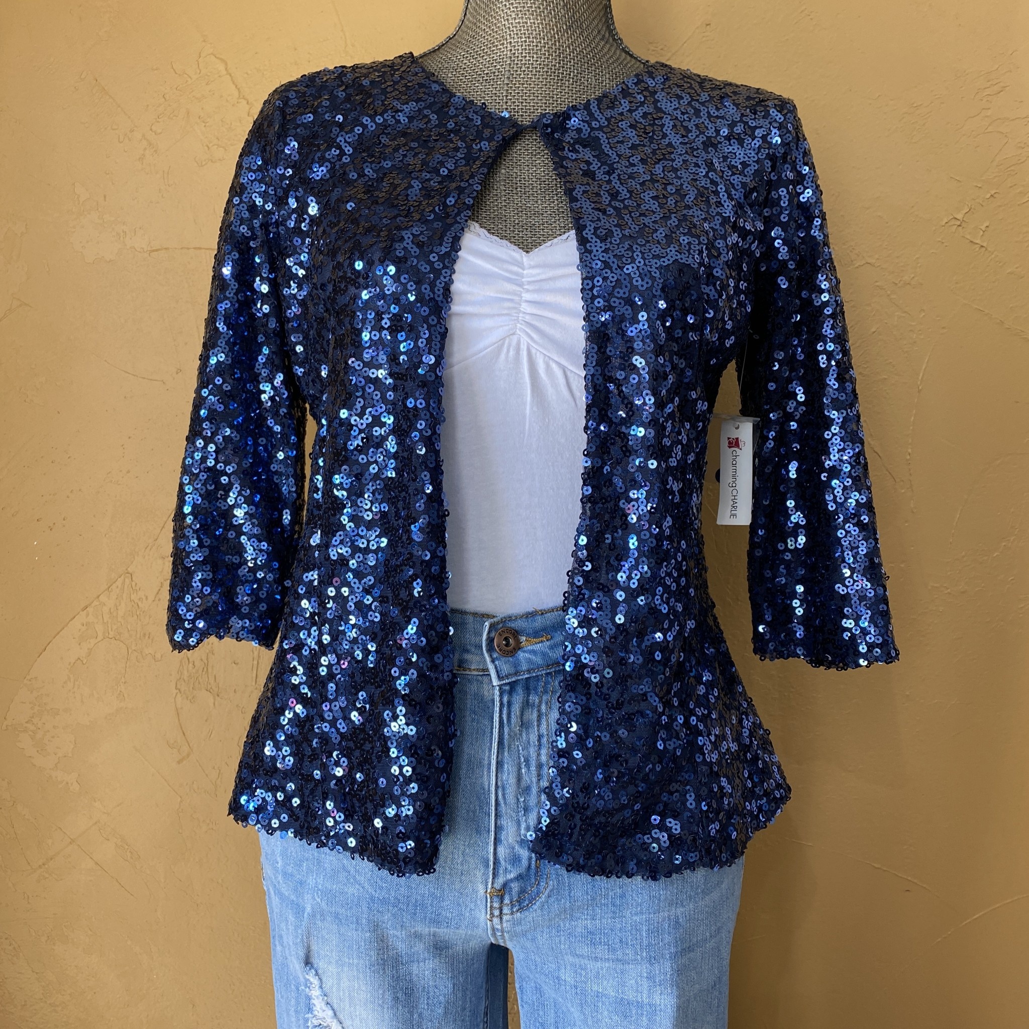 Charming Charlie Navy Sequin Jacket, Size M