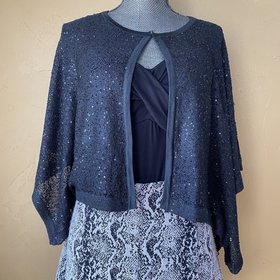 Alfani Black Sequined Trapeze Top, Size L