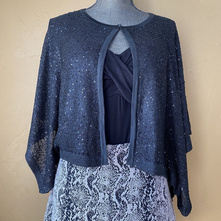 Alfani Black Sequined Trapeze Top, Size L