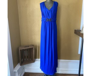 city chic royal blue dress City Chic Trendy Plus Size Draped Chiffon Dress