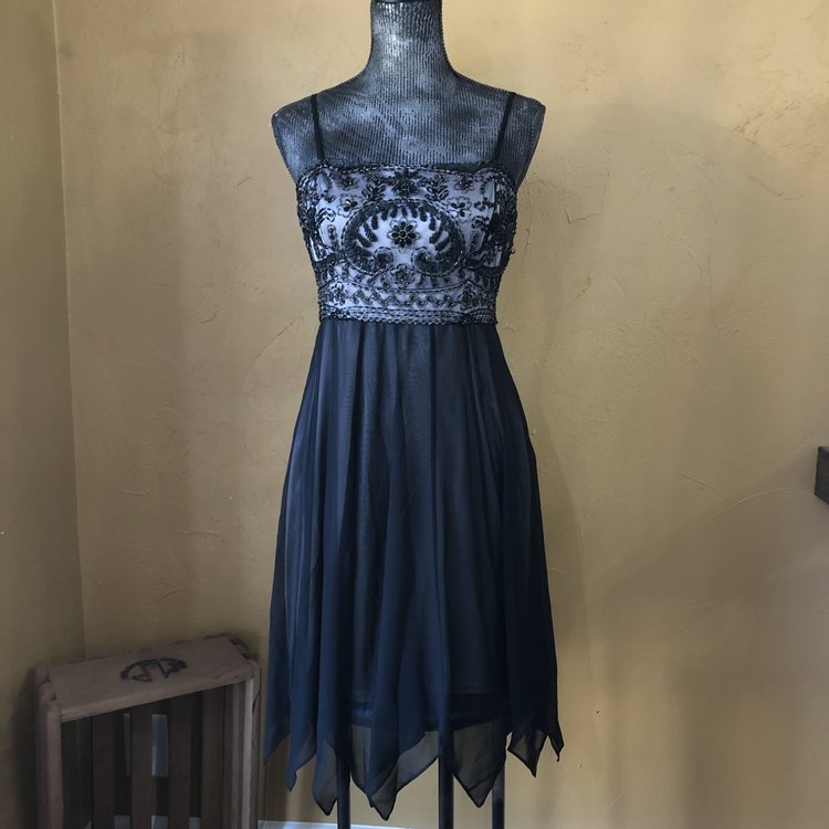 Sue Wong Black Sue Wong Cocktail Dress Beaded Bodice with Tool Skirt